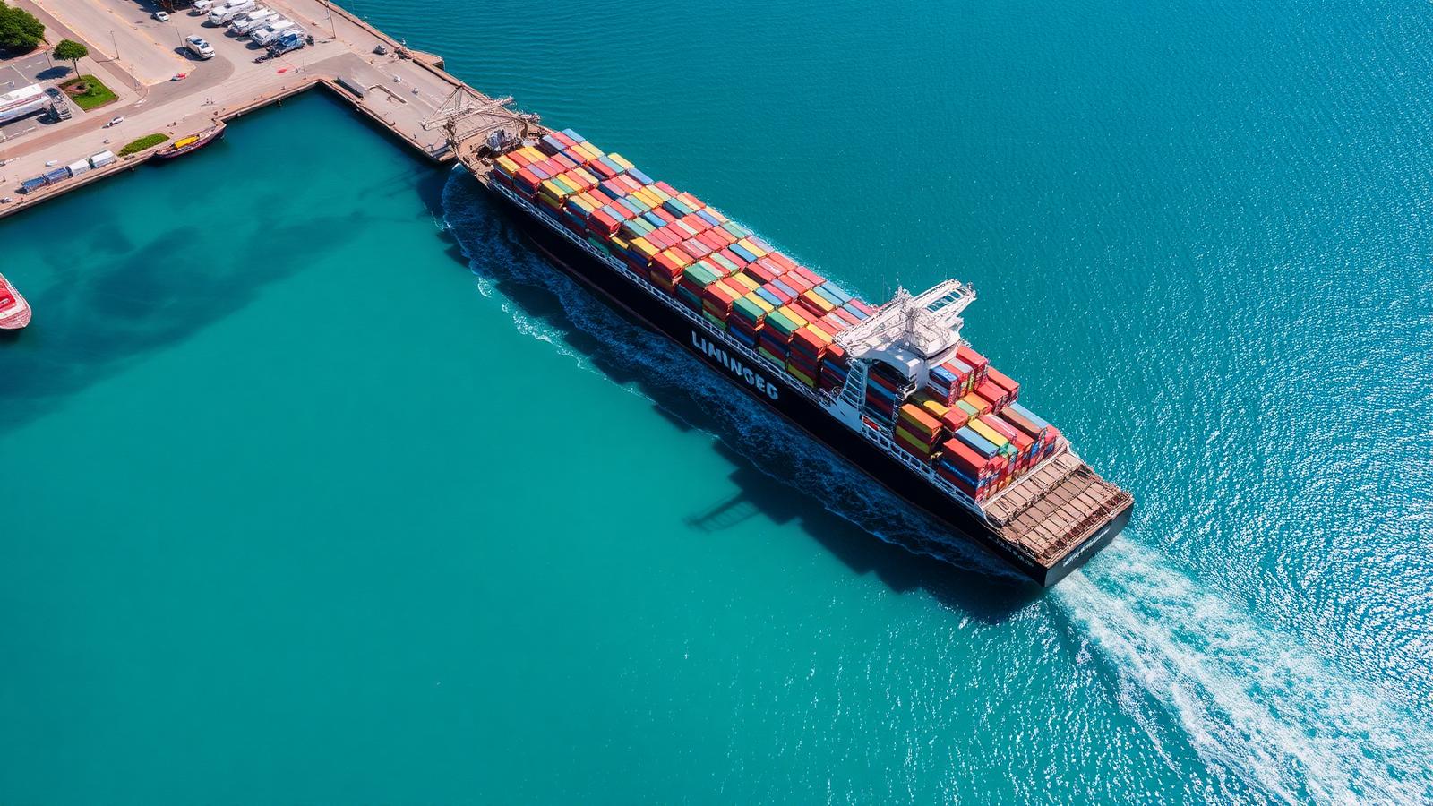 Container ship arriving in Barbados